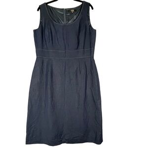 ALEX MARIE Navy Blue Linen Blend Career Church Minimalist Shift Dress - Sz 12
